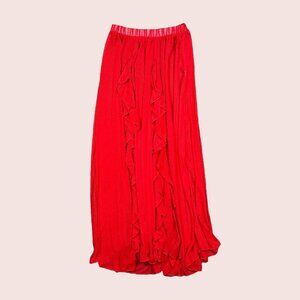Bright Red Sheer Ruffle Mesh Maxi Skirt Coverup One Size